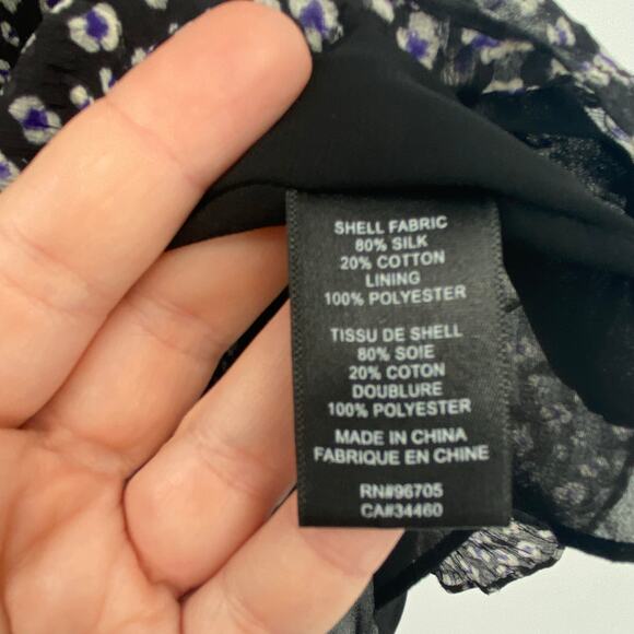 Rebecca Taylor Women's Black Purple White Leopard Silk Blend Blouse Top Size 4 - Picture 8 of 9